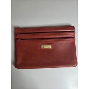 Jim Thompson Coin Cosmetic slim Orange and Gold Leather Triple Zip Pouch 7" x 5"